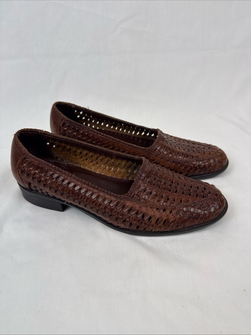 Vintage Connie Woven Leather Slip-On Loafers in Congnac Sz 6 Made in Brazil